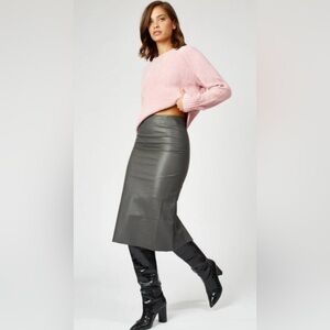 Silk & Salt Vegan Faux Leather Women's Midi Skirt - Gray NWT M Ret $65
